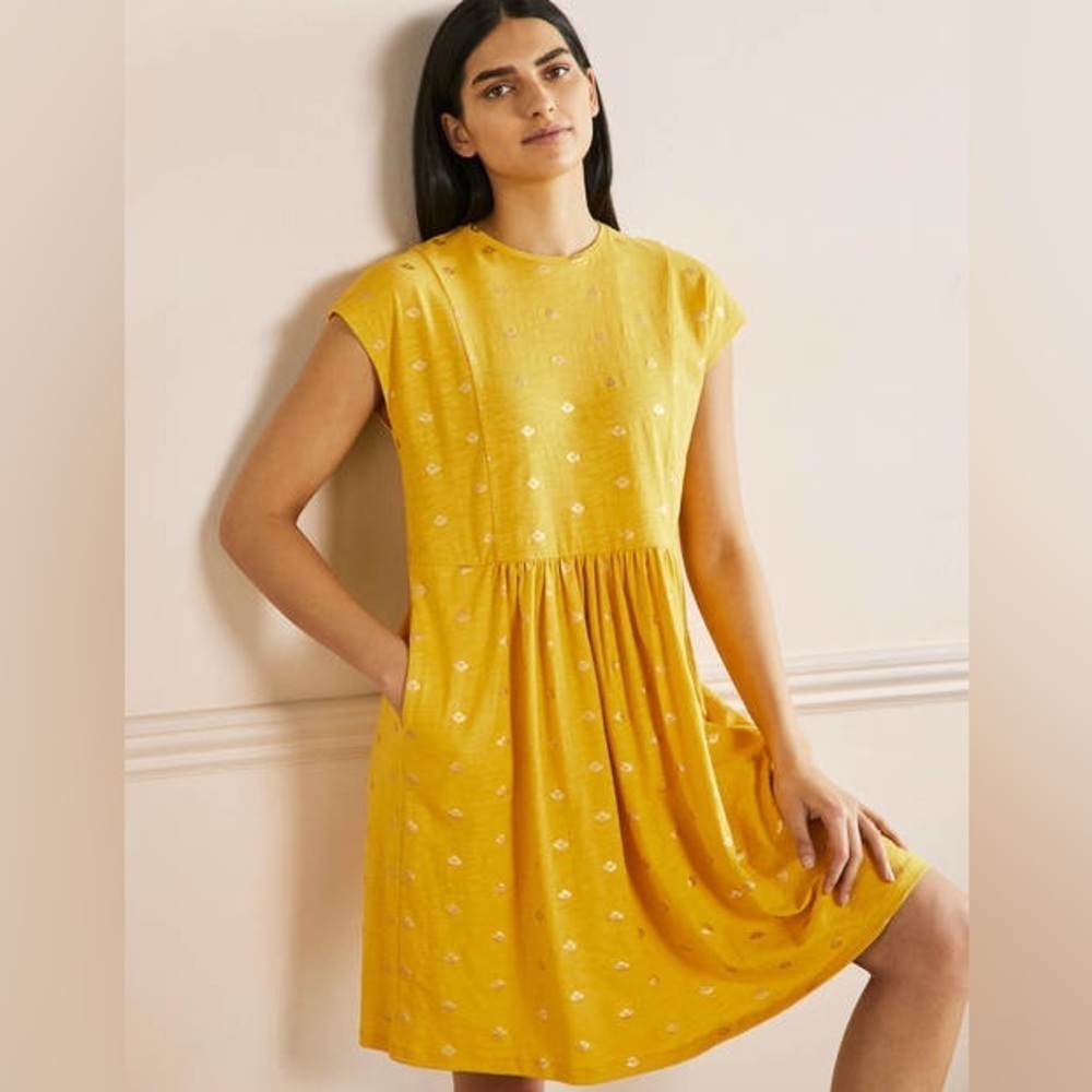 Boden yellow gold metallic sleeveless dress pockets‎
